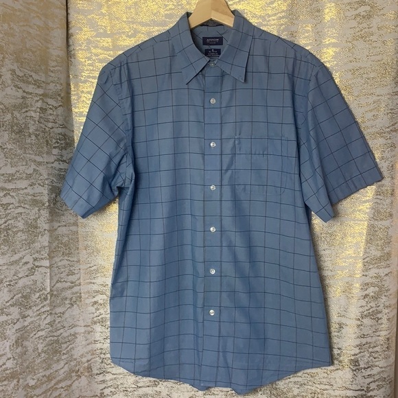 Arrow blue check classic fit short sleeve men’s shirt size M - Picture 2 of 10